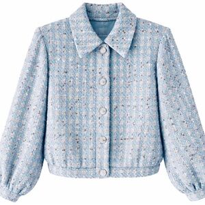 L’AGENCE Bridges Cropped Tweed Jacket Blue Multi Metallic Plaid Size 6
